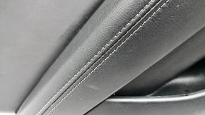 Mazda 6 18-21 black rear left door panel, black leather armrest and insert, gray molding with chrome, scratch, needs cleaning
