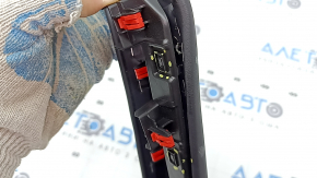 Mazda 6 18-21 center console trim, upper left side, black leather, gray stitching, rear, broken fasteners