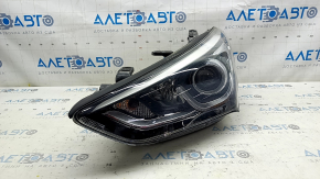 Left front headlight for Hyundai Santa FE Sport 2017-2018 restyling, USA, halogen, peeling varnish, cobweb, crack in glass