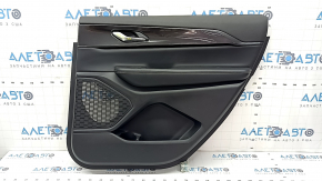 Door trim panel, rear right, complete, Jeep Grand Cherokee WL 23-25, black, long, armrest and insert, black leather, white stitching, molding, graphite gloss, worn
