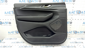 Jeep Grand Cherokee WL 23-25 black front left door panel, armrest and insert, black leather, white stitching, glossy graphite molding, worn