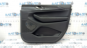 Jeep Grand Cherokee WL 23-25 black front right door panel, armrest and insert, black leather, white stitching, glossy graphite molding, worn, scratches