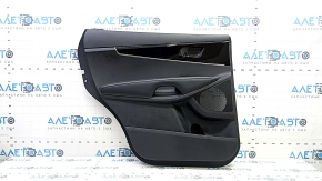 Door trim, rear left card, Kia Sorento 19-20, without curtain, black with black plastic insert, black leather armrest, black glossy wood molding, scuffs, without window lifter and hand controls