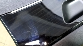 Door trim, rear left card, Kia Sorento 19-20, without curtain, black with black plastic insert, black leather armrest, black glossy wood molding, scuffs, without window lifter and hand controls