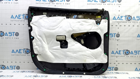 Front right door panel for a Kia Sorento 19-20, black with black plastic insert, black leather armrest, glossy black wood molding, scuffs, without window controls and handles