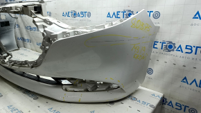 Front bumper, bare, Mazda 3 19-24 4d, white, painted, dents, scratches, broken fasteners