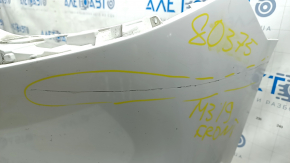 Front bumper, bare, Mazda 3 19-24 4d, white, painted, dents, scratches, broken fasteners