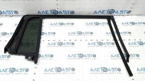 Triangle door glass with glass seal, rear left, Jeep Grand Cherokee WL 21-25, tinted with molding, gloss black, long, scratches