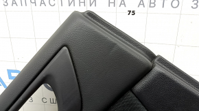 Subaru Outback 15-19 black rear left door panel, black cloth insert, black leather armrest with gray stitching, gray molding, scratches, dents