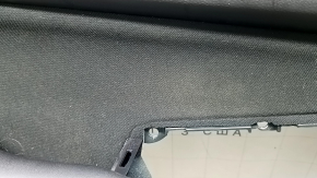 Subaru Outback 15-18 front left door panel, black insert, black cloth, black leather armrest with gray stitching, gray molding, scratches, needs cleaning