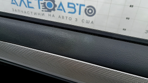 Subaru Outback 15-18 front left door panel, black insert, black cloth, black leather armrest with gray stitching, gray molding, scratches, needs cleaning