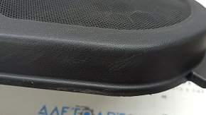 Subaru Outback 15-18 front left door panel, black insert, black cloth, black leather armrest with gray stitching, gray molding, scratches, needs cleaning