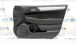 Subaru Outback 15-19 front right door panel, black insert, black cloth, black leather armrest with gray stitching, gray molding, scratches, needs cleaning
