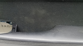 Subaru Outback 15-19 front right door panel, black insert, black cloth, black leather armrest with gray stitching, gray molding, scratches, needs cleaning