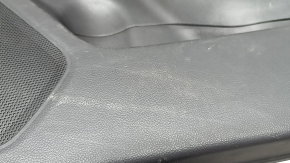 Subaru Outback 15-19 front right door panel, black insert, black cloth, black leather armrest with gray stitching, gray molding, scratches, needs cleaning