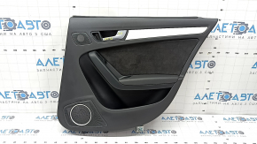 Door trim panel rear right complete Audi A4 B8 13-16 black, sedan BANG & OLUFSEN, under the curtain, armrest black leather, insert black Alcantara, molding aluminum, broken fastener, scratches