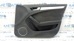 Front right door panel assembly for Audi A4 B8 13-16 black, black leather armrest, black Alcantara insert, aluminum molding, BANG & OLUFSEN, scratches, broken fastener, crack