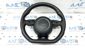 Steering wheel assembly Audi A4 B8 13-16 3-spoke, S-Line, beveled, black leather with perforation, gray stitching, with airbag, scratches