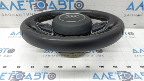 Steering wheel assembly Audi A4 B8 13-16 3-spoke, S-Line, beveled, black leather with perforation, gray stitching, with airbag, scratches