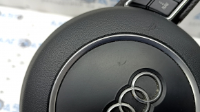 Steering wheel assembly Audi A4 B8 13-16 3-spoke, S-Line, beveled, black leather with perforation, gray stitching, with airbag, scratches