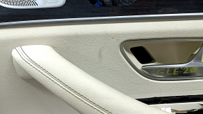 Door trim panel, front right, complete, Mercedes W167 GLE 350 450 20-23, dark gray, insert and armrest, beige leather, molding under dark wood, Burmester, scratches, needs cleaning