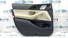 Door trim panel front left complete Mercedes W167 GLE 350 450 20-23 dark gray, insert and armrest beige leather, molding under dark wood, Burmester, scratches, for dry cleaning, broken plastic