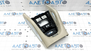 Upper center console trim for Mercedes W167 GLE 350 450 20-23, beige leather with chrome, backlit, worn, needs cleaning, scratches