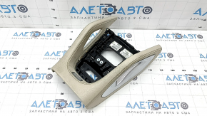 Upper center console trim for Mercedes W167 GLE 350 450 20-23, beige leather with chrome, backlit, worn, needs cleaning, scratches