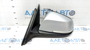 Left side mirror assembly BMW 3 F30 4D 13-18 USA 5-pin, matte mount, turn signal, auto-dimming, BSM, silver, crack in turn signal glass