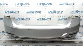 Bare rear bumper BMW 3 F30 16-18 without parking sensors, under molding, silver, scratches, broken mount, dent