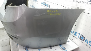 Bare rear bumper BMW 3 F30 16-18 without parking sensors, under molding, silver, scratches, broken mount, dent
