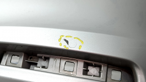 Bare rear bumper BMW 3 F30 16-18 without parking sensors, under molding, silver, scratches, broken mount, dent