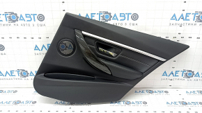 Black rear right door panel, complete BMW 3 F30 12-18, armrest and insert, black leather, gray stitching, chrome molding, dark wood trim, with backlight, dent