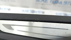 Front left outer door sill trim for BMW 3 Series F30 12-18, black with chrome, scratches, dents, corrosion, crack in mounting