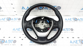 Naked steering wheel BMW 3 F30 12-18 black leather, Sport, red stitching, heated paddle shifters, with buttons and trim, scratches, worn