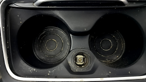 Black center console trim with cup holders for BMW 3 Series F30 16-18, with cigarette lighter, cup holders broken, needs cleaning