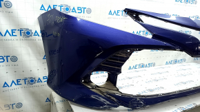 Front bumper, bare, Toyota Camry v70 18-20 LE/XLE, without parking sensors, blue, with tears, broken fasteners, scratches, and dents.