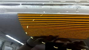 The bare rear left door of a Volvo XC90 16-22 black 717, dents, bump