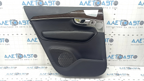 Door trim panel, rear left, Volvo XC90 16-22, black leather, armrest and insert, black leather, birch molding, Bowers & Wilkins, with illumination, needs cleaning, dents