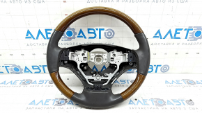 Lexus RX350 RX450h 10-15 black leather steering wheel, wood grain, no buttons, minor scratches