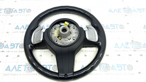 Steering wheel assembly BMW 4 F32/33/36 14-20 black leather, heated, M Sport, with airbag, with buttons, with paddle shifters, worn, scratches