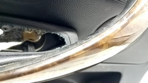 Front left door panel for a BMW 4 Series F36 15-20 Gran Coupe, with backlighting, black leather, wood trim, peeling handle cover, broken mount, scratches, dents, needs cleaning