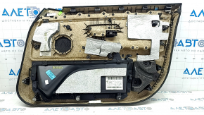 Front left door panel for a BMW 4 Series F36 15-20 Gran Coupe, with backlighting, black leather, wood trim, peeling handle cover, broken mount, scratches, dents, needs cleaning