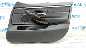 Front right door panel for BMW 4 Series F36 15-20 Gran Coupe, with backlighting, black leather, wood insert, peeling handle cover, scratches, needs cleaning