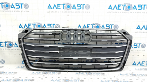 Radiator grille assembly for Audi A5 F5 18-19, matte black + chrome, missing emblem, chrome defect