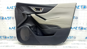 Subaru Forester 19-24 SK front right door panel, black with gray insert, cloth + leather, gray leather armrest, with handle and seal, scratches, needs cleaning