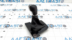 Gear knob with shifter cover VW Passat b8 16-19 USA, black leather, glossy cover, with start-stop, for cleaning