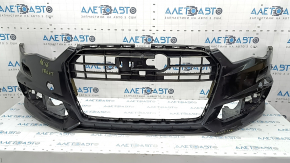 Bare front bumper for Audi A6 C7 16-18, S-line restyling, with parking sensors, no cap, graphite, scratches, pressed, broken mount