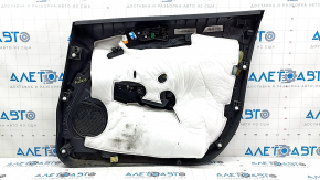 Front left door panel for Ford Ecosport 18-19, black with black plastic insert, black leather armrest, matte orange molding, with handle, scratched