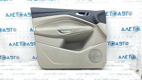 Beige door panel, front left, Ford C-max MK2 2013-2018, with beige plastic insert, beige leather armrest, with handle, with window lifter control trim, scratches